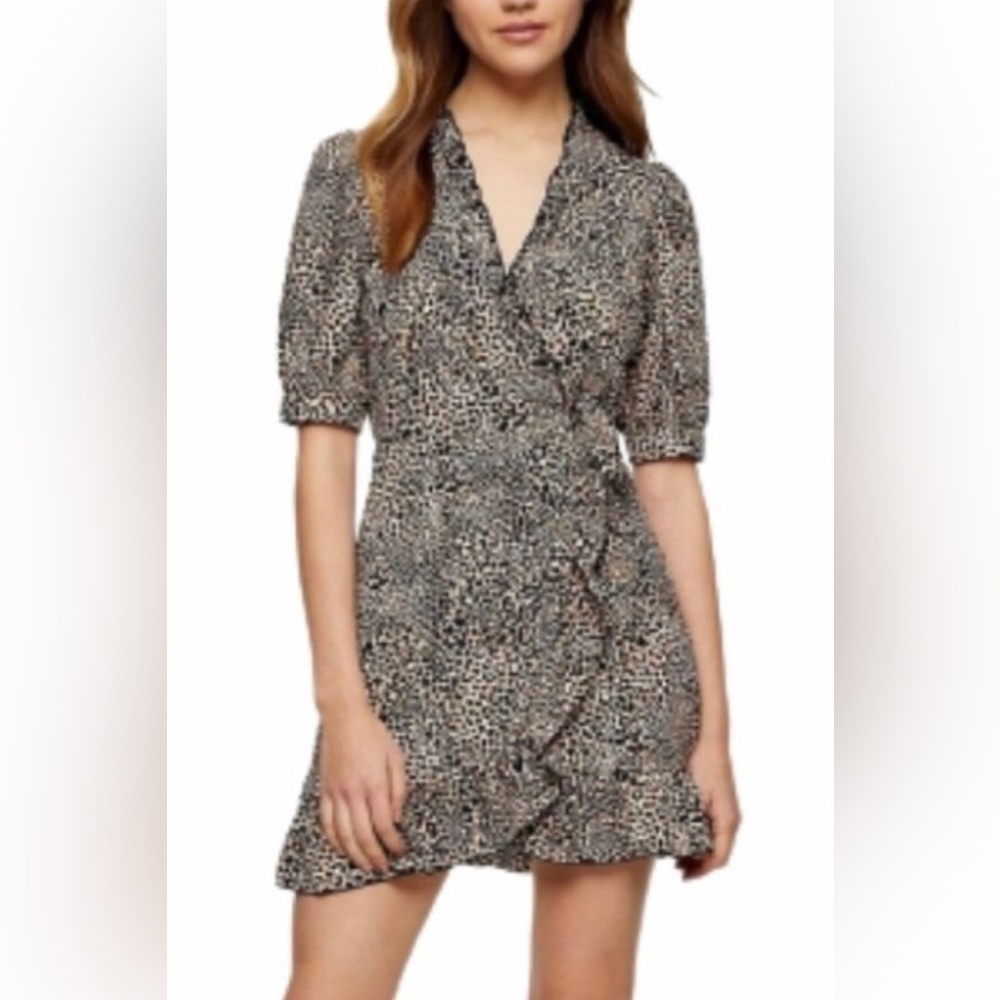 TOPSHOP Animal Print Mini Wrap Dress